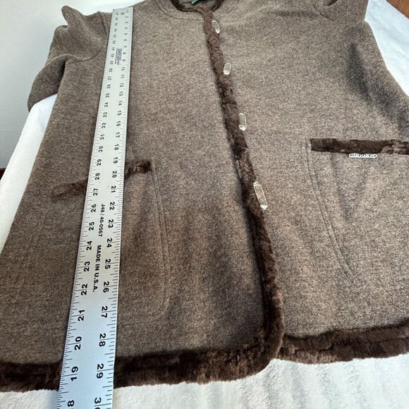 Geiger Collections Womens Brown Pure Wool Fur Trim Cardigan Sweater Coat Size 40 - Picture 11 of 13